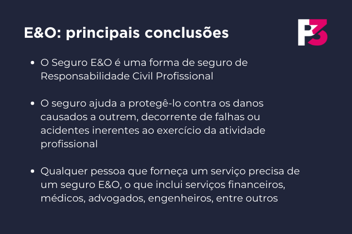 Principais conclusões do Seguro E&O